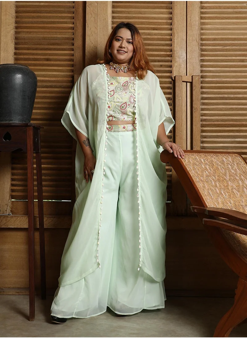Instafab Plus Women's Sage Green Paisley Flared Co-Ord Set