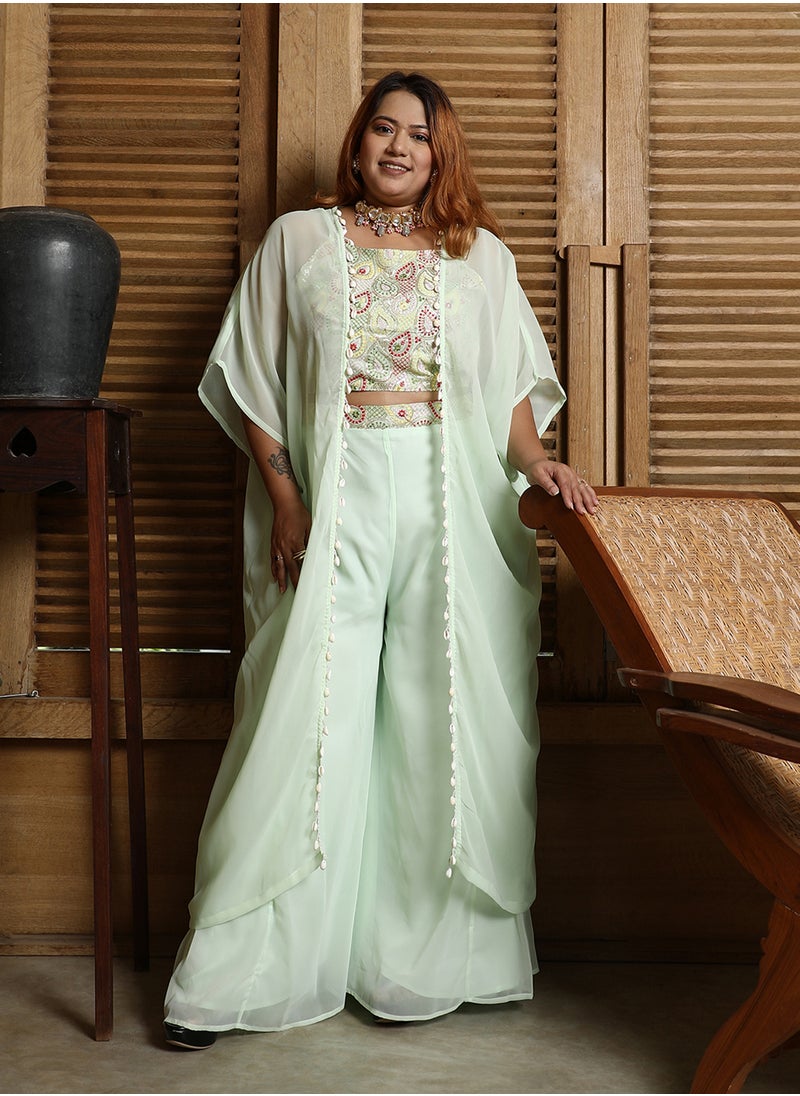 Instafab Plus Women's Sage Green Paisley Flared Co-Ord Set  - Image 1