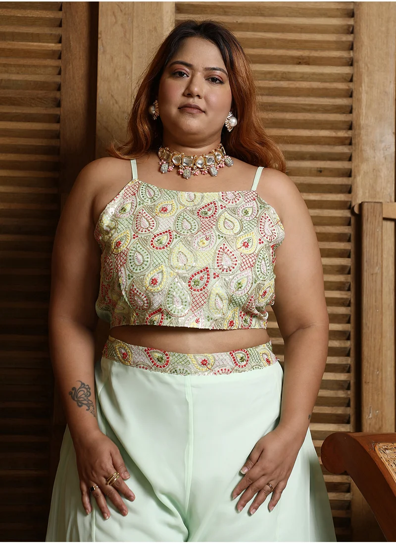 Instafab Plus Women's Sage Green Paisley Flared Co-Ord Set