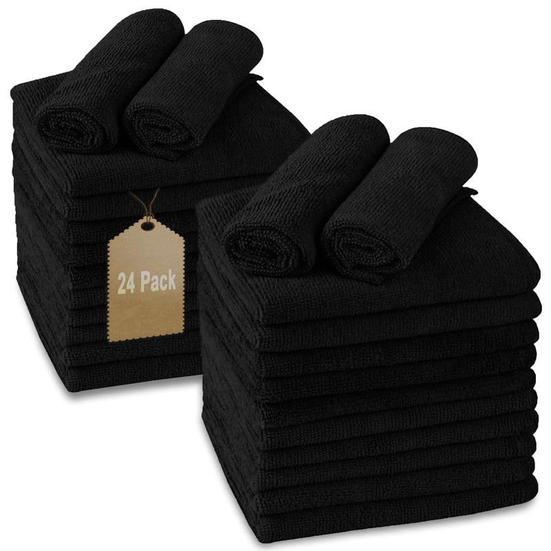 Blue Horizon Cleaning Towel Washcloth 12 x 12 AllPurpose Microfiber Rags  Ultra Soft Wash Cloths Reusable Shop Towels for Kitchen Bath Car Window Household Home and Commercial Black 12X12 24Pack 