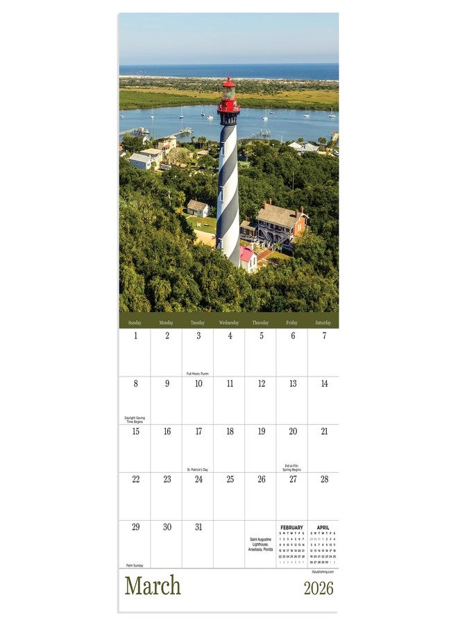 TF Publishing 2026 Lighthouses Mini Calendar with Monthly Grids for Appointments and Scheduling - Vertical Small Wall Calendar 2026 with Premium Gloss Paper for Home and Office Organization - 7x7in - Image 2