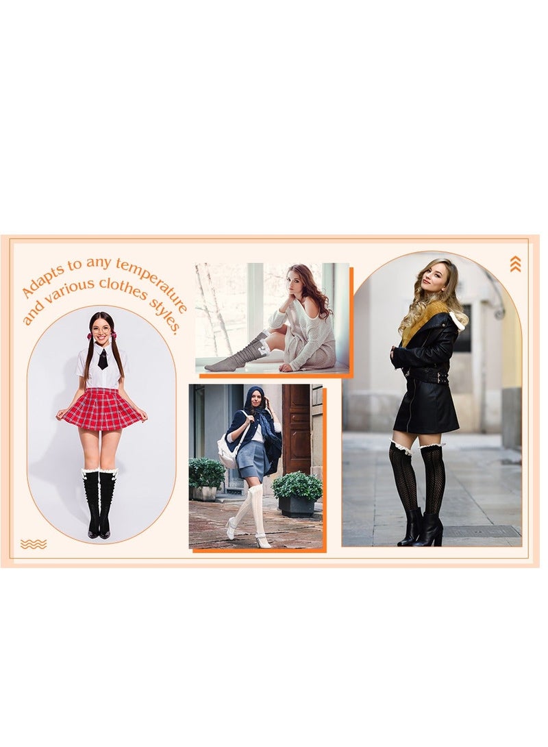 Y&D 3 Pairs Women's Extra Long Button Boot Socks with Lace Trim Over the Knee Thigh High Stockings - Image 5