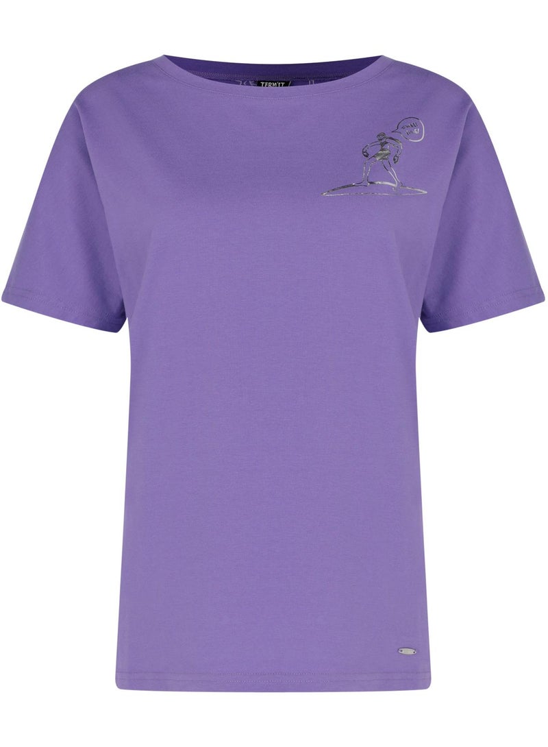 Termit تي شيرت نسائي بنفسجي EU 55-56، تيرميت، 100% قطن، تصميم فضفاض، قابل للتنفس ومريح لأيام الصيف الحارة، مثالي للملابس الكاجوال والرياضة - Image 1