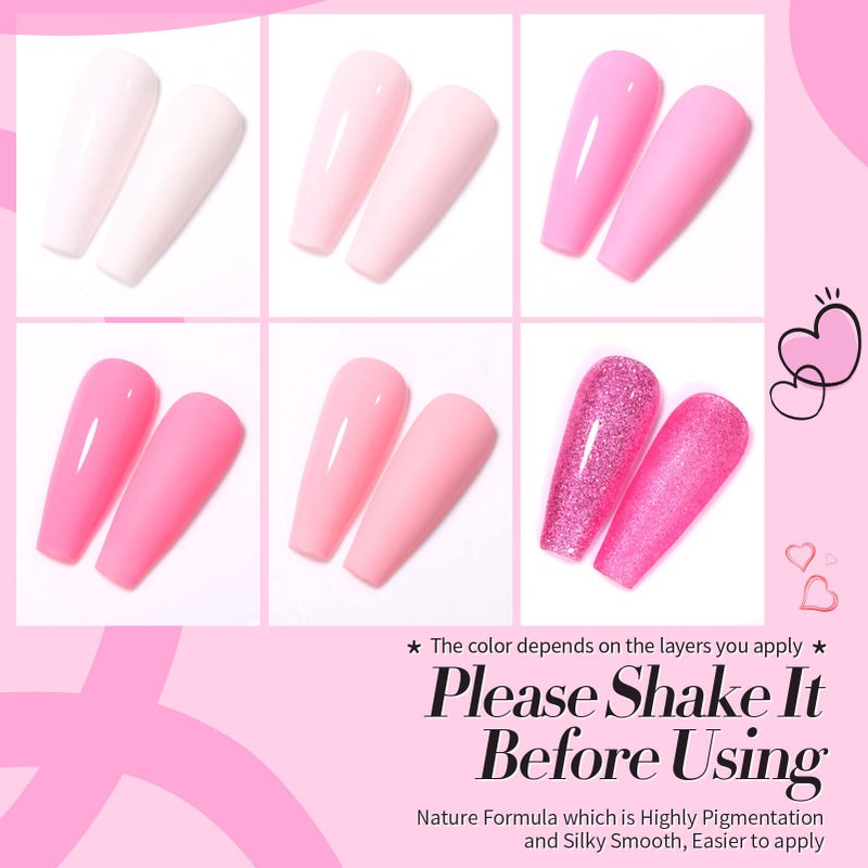 Born Pretty Pink Gel Nail Polish Set 6 Colors Sweet Lovely Nude Pink White Colors Nail Art DIY Manicure Salon Home 7ML - Image 2