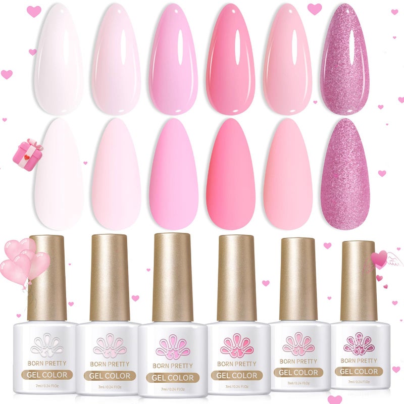Born Pretty Pink Gel Nail Polish Set 6 Colors Sweet Lovely Nude Pink White Colors Nail Art DIY Manicure Salon Home 7ML - Image 1