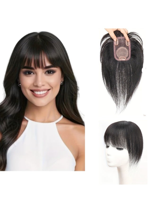 إستيل شعر مستعار غير مرئي للنساء من شعر الإنسان - شعر مستعار مستقيم وخفيف الوزن وقابل للتهوية مع غرة لمظهر أكثر امتلاءً، وصلة شعر أسود طبيعي - Image 1