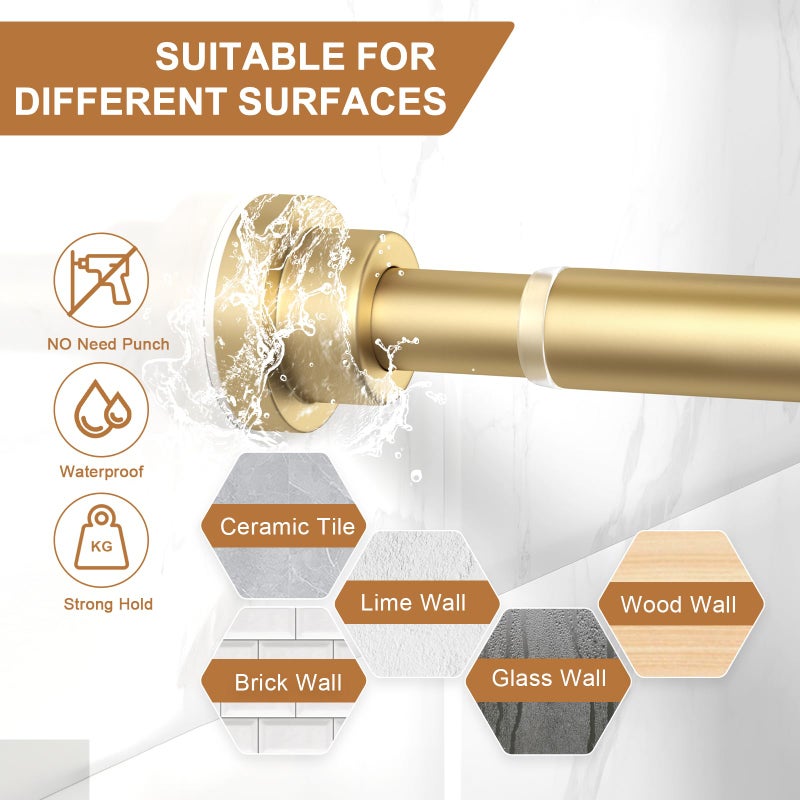 AIZESI Gold Tension Curtain Rod 30-63Inch 1PCS,Spring Tension Rod No Drilling Non-Slip Adjustable Tension Curtain Rod,Spring Loaded Rod Extendable Tension Rod For Windows Doorway Bedroom - Image 4