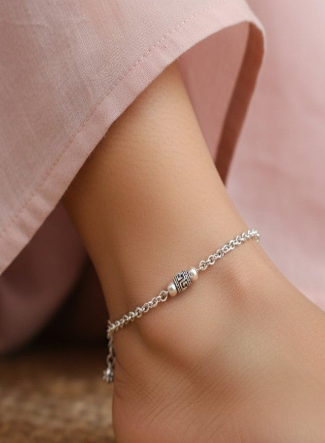 ACCESSHER Women's & Girls Traditional Oxidised Silver-Tone Charm Anklet Pair with Box Chain & Ghungroo Payal, Pajeb, Ankle & Leg Chain Foot Jewellery for Gift - Image 2