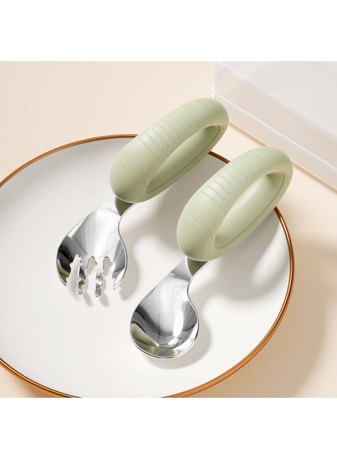 Albo Children'S Spoon Baby Learning To Eat Tableware Stainless Steel Fork And Spoon Set Baby Silicone Short Handle Training Supplementary Food Spoon - Image 5
