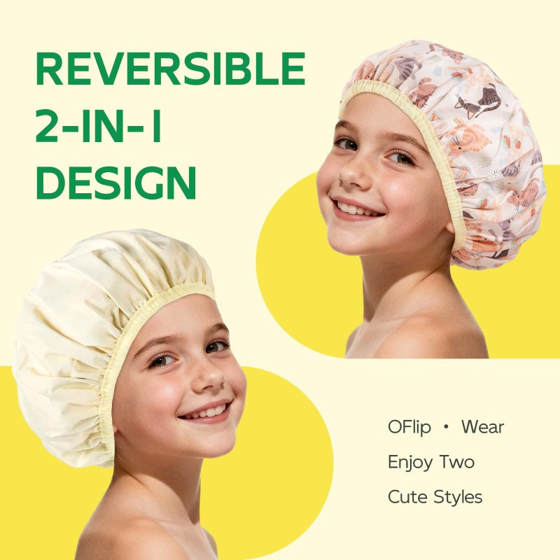 Years calm Kids Shower Cap, Waterproof Reusable Cartoon Bath Cap with Double Layers & Soft Elastic Band, Washable shower cap for kids, Great for Daily Bath - Image 4