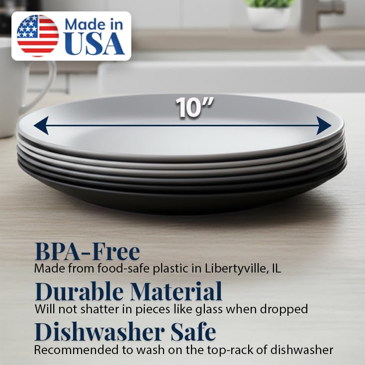 US Acrylic Everest Ultra-Durable Plastic 10 inch Dinner Plates in Grey Stone | Set of 6 Reusable, BPA-Free, Made in the USA, Dishwasher Safe Dinnerware - Image 2