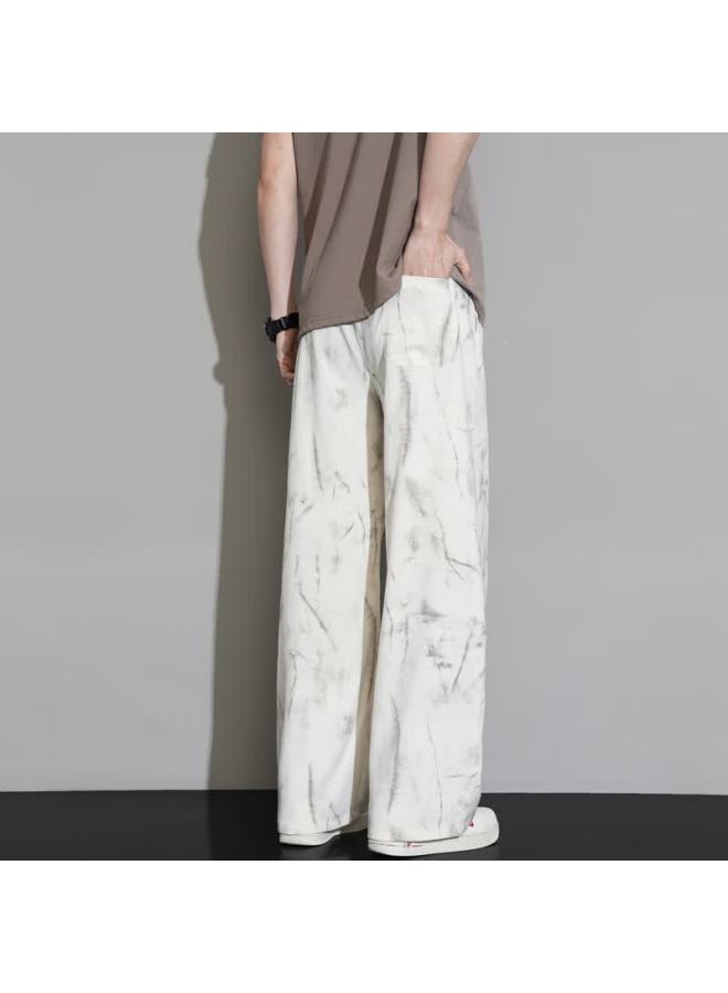 Homlean Men's American Style Casual Pants Autumn Winter Loose Straight-leg Distressed Sweatpants Hl75 Khaki XL - Image 2