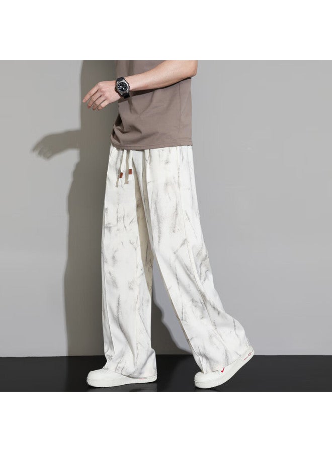Homlean Men's American Style Casual Pants Autumn Winter Loose Straight-leg Distressed Sweatpants Hl75 Khaki XL - Image 4