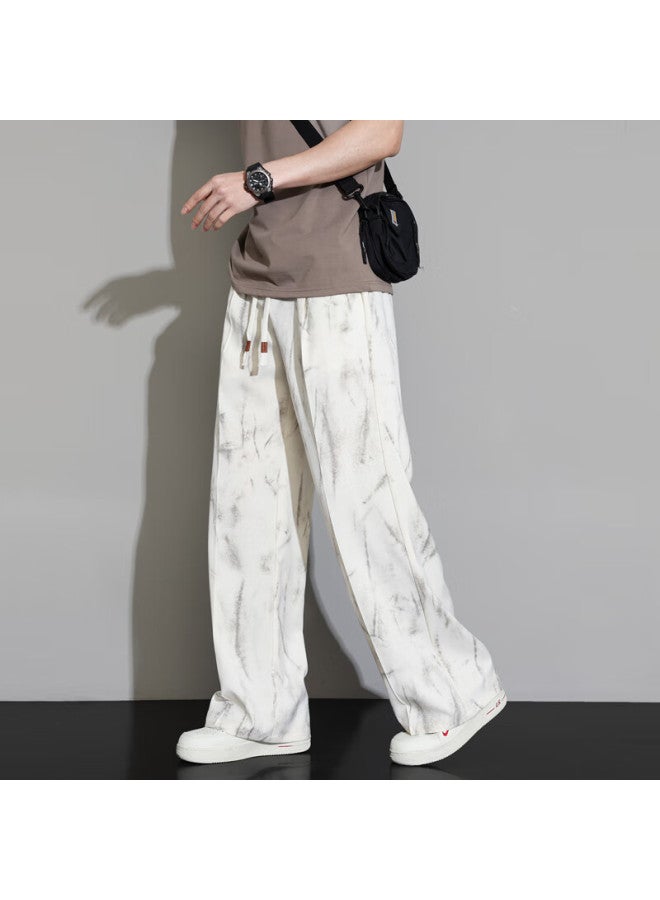 Homlean Men's American Style Casual Pants Autumn Winter Loose Straight-leg Distressed Sweatpants Hl75 Khaki XL - Image 1