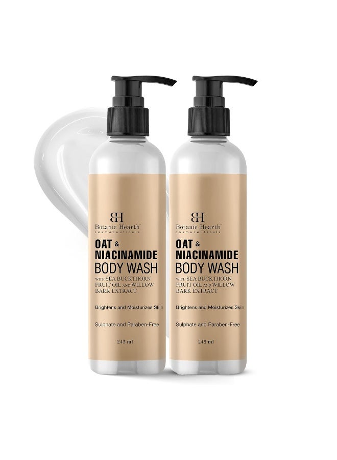 Botanic Hearth Oat & Niacinamide Body Wash Pack of 2 | 245ml Each | Moisturizing & Skin Brightening | Evens Skin Tone & Reduces Dark Spots | Sulfate & Paraben Free | For Women & Men - Image 1