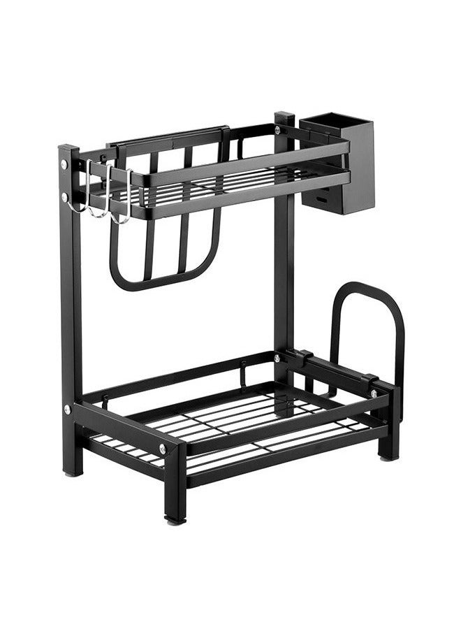 RollsTimi  2-Layer Stainless Steel Storage Rack Kitchen Spice Storage Rack, Can Hold Knives, Chopsticks And Cutting Boards, Black - Image 1