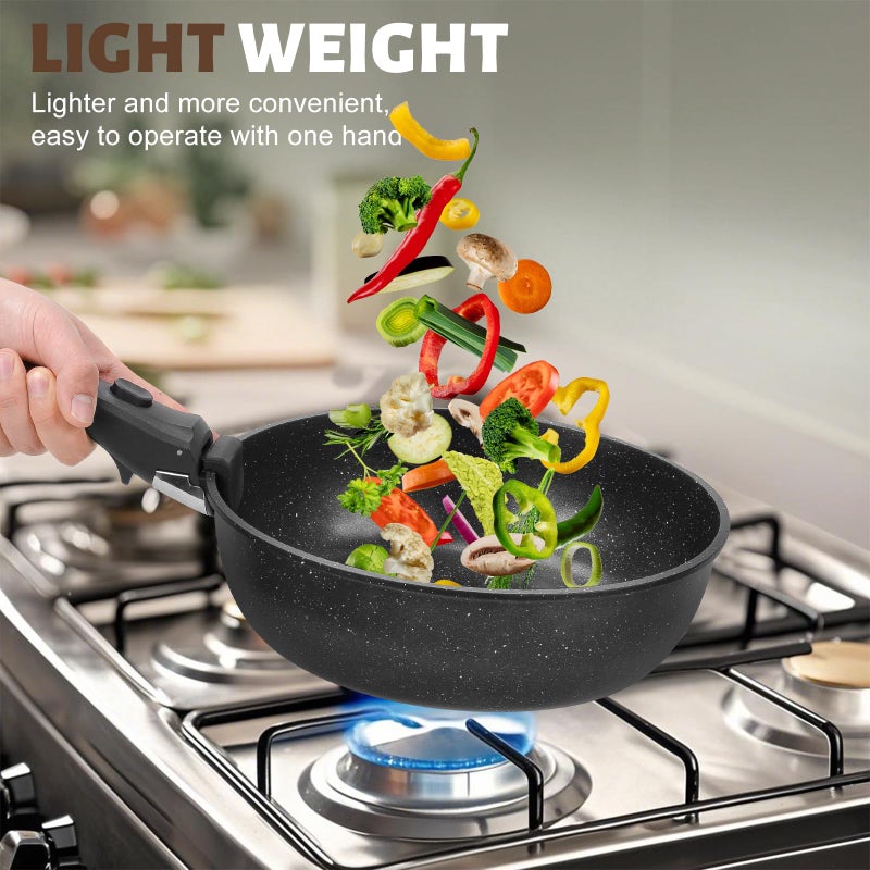 Numola 10 pcs Pots and Pan Set Non Stick with Detachable Handle, Ceramic Cookware Set for Stackable, Induction Kitchen Cookware Set for RV, Dishwasher ï¼† Oven Safe, Black - Image 4