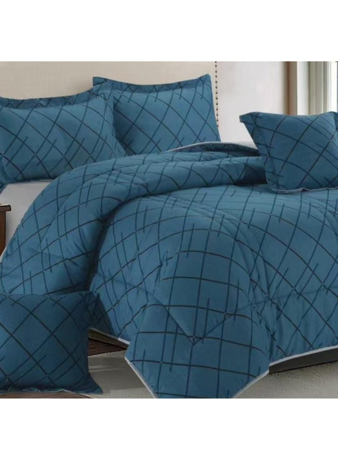 بلو سكاي مفرش سرير نفر ونص من المايكروفايبر بنسبة 100% ، غطاء سرير ، قابل للاستخدام على الوجهين، طقم مفارش بحشوة مريحة ، طقم نوم يتكون من 4 قطع ( مفرش بحشوة + واقي مرتبة + كيس مخدة + كيس وسادة مربعة ) مقاس المفرش 170X230 سم ومقاس المغاط 140x200 سم ( اللون نفس الصورة) - Image 3