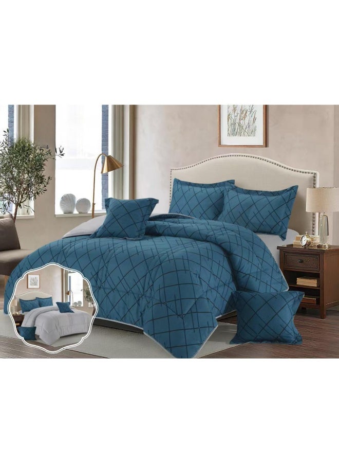 بلو سكاي مفرش سرير نفر ونص من المايكروفايبر بنسبة 100% ، غطاء سرير ، قابل للاستخدام على الوجهين، طقم مفارش بحشوة مريحة ، طقم نوم يتكون من 4 قطع ( مفرش بحشوة + واقي مرتبة + كيس مخدة + كيس وسادة مربعة ) مقاس المفرش 170X230 سم ومقاس المغاط 140x200 سم ( اللون نفس الصورة) - Image 2