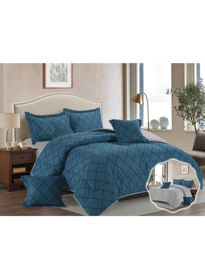 بلو سكاي مفرش سرير نفر ونص من المايكروفايبر بنسبة 100% ، غطاء سرير ، قابل للاستخدام على الوجهين، طقم مفارش بحشوة مريحة ، طقم نوم يتكون من 4 قطع ( مفرش بحشوة + واقي مرتبة + كيس مخدة + كيس وسادة مربعة ) مقاس المفرش 170X230 سم ومقاس المغاط 140x200 سم ( اللون نفس الصورة) - Image 1