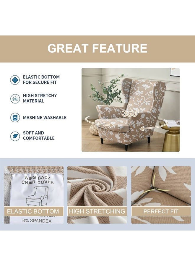 Eco-Ancheng Wingback Chair Slipcover 2 Piece Slipcovers for Wingback Chairs Jacquard Wingback Chair Covers Washable Furniture Protector with Elastic Bottom for Living Room Wingback Chairs,L17 - Image 3