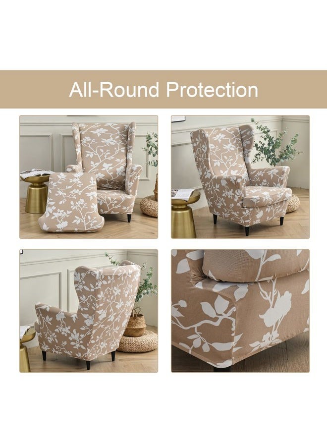 Eco-Ancheng Wingback Chair Slipcover 2 Piece Slipcovers for Wingback Chairs Jacquard Wingback Chair Covers Washable Furniture Protector with Elastic Bottom for Living Room Wingback Chairs,L17 - Image 4