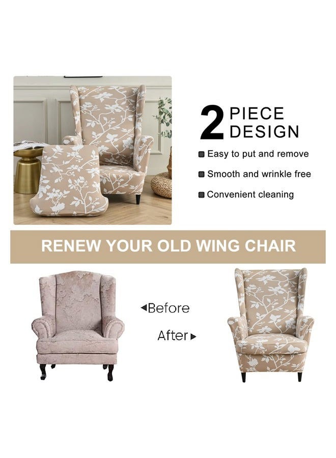 Eco-Ancheng Wingback Chair Slipcover 2 Piece Slipcovers for Wingback Chairs Jacquard Wingback Chair Covers Washable Furniture Protector with Elastic Bottom for Living Room Wingback Chairs,L17 - Image 5