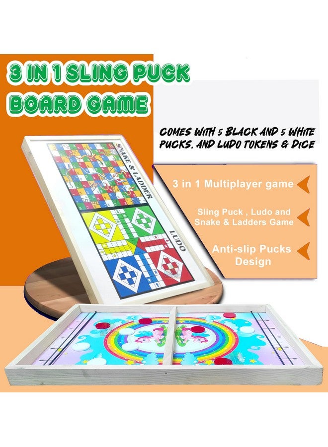VGRASSP 24 Inch Large 3 in 1 Sling Puck, Ludo, Snake & Ladder Game Toy for Kids & Adults - Solid Pine Wood Structure, 2-4 Players Game - Enjoy Family & Party Time (24 Inch Random Design) - Image 4