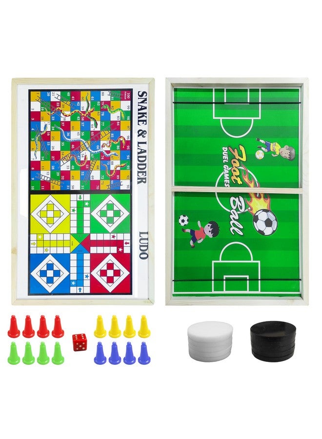 VGRASSP 24 Inch Large 3 in 1 Sling Puck, Ludo, Snake & Ladder Game Toy for Kids & Adults - Solid Pine Wood Structure, 2-4 Players Game - Enjoy Family & Party Time (24 Inch Random Design) - Image 1