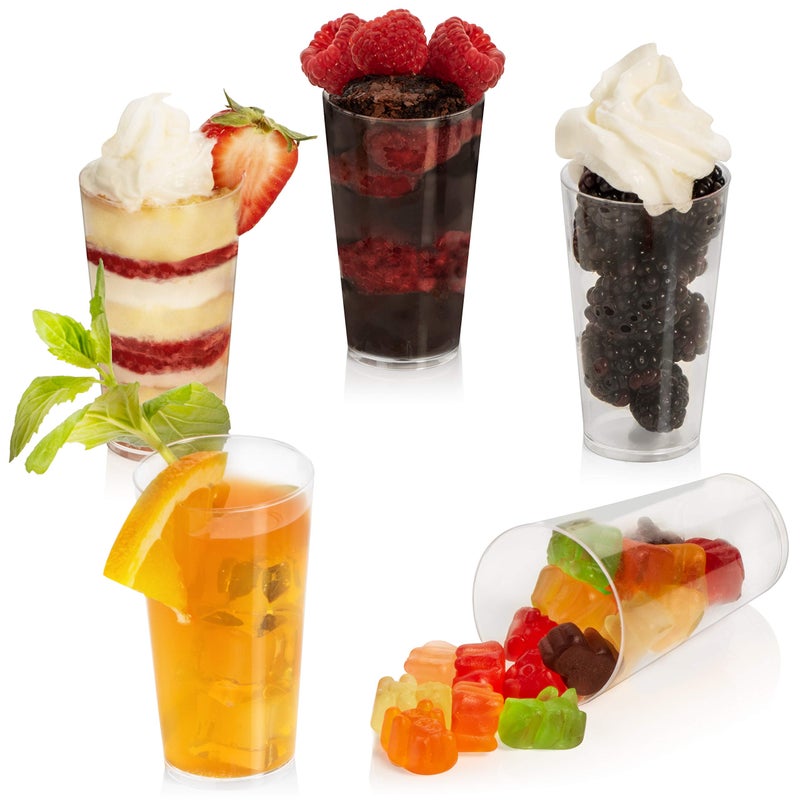 LSR LORESO Mini Round Tall Dessert Cup 96 pcs 3 oz  Tall Tumbler Shooter Clear Plastic Cups for Drink Dessert Appetizer and tasting Small Round Shot Cup  Reusable 96CT