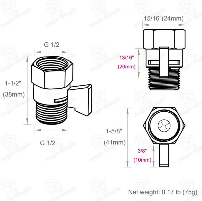 Angle Simple Brass Water Flow Control Valve - Gold Shut Off Valve for Handheld Shower and Bidet Sprayer - Image 2