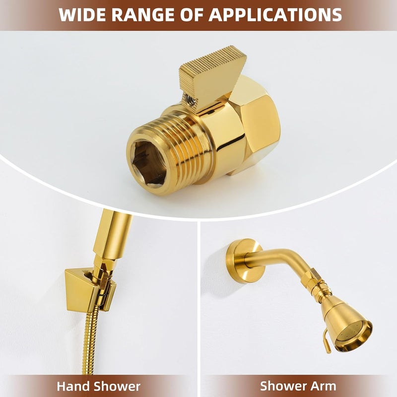Angle Simple Brass Water Flow Control Valve - Gold Shut Off Valve for Handheld Shower and Bidet Sprayer - Image 4