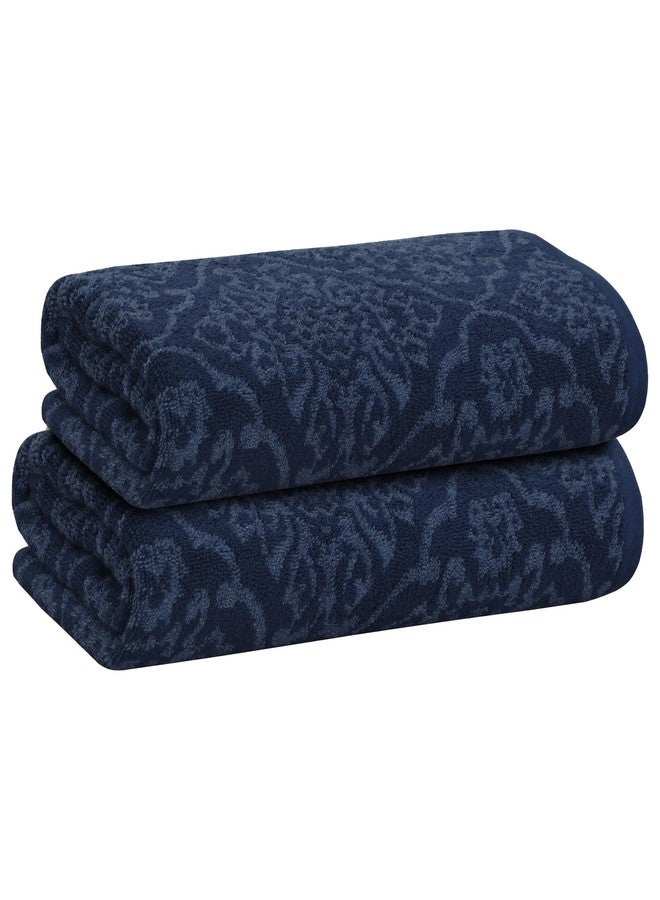 PREMIUS 2 Pack Damask Hand Towel, Bath Towel, and Bath Sheet Towel, 100% Cotton Yarn Dyed, Lux Drying Experience, Great for Hands and Body, Perfect for Spa & Home Use (Navy, Bath Towel) - Image 1