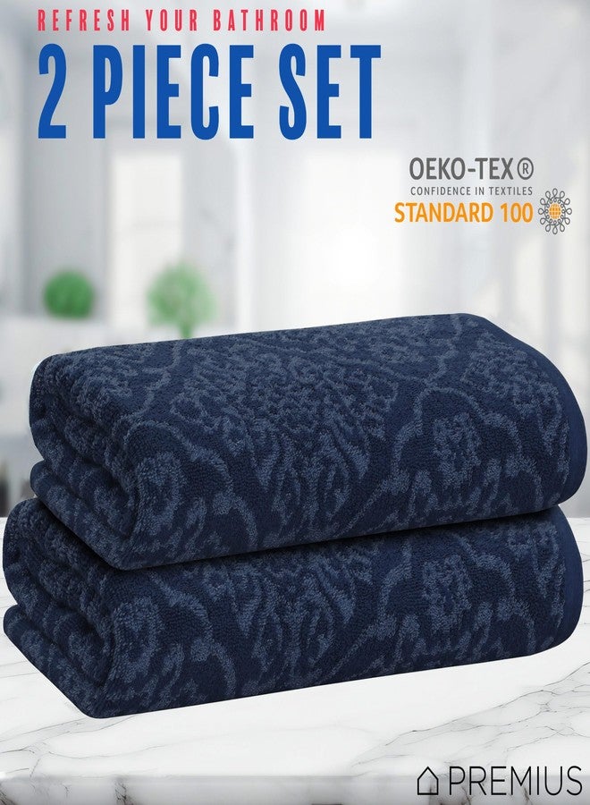 PREMIUS 2 Pack Damask Hand Towel, Bath Towel, and Bath Sheet Towel, 100% Cotton Yarn Dyed, Lux Drying Experience, Great for Hands and Body, Perfect for Spa & Home Use (Navy, Bath Towel) - Image 3