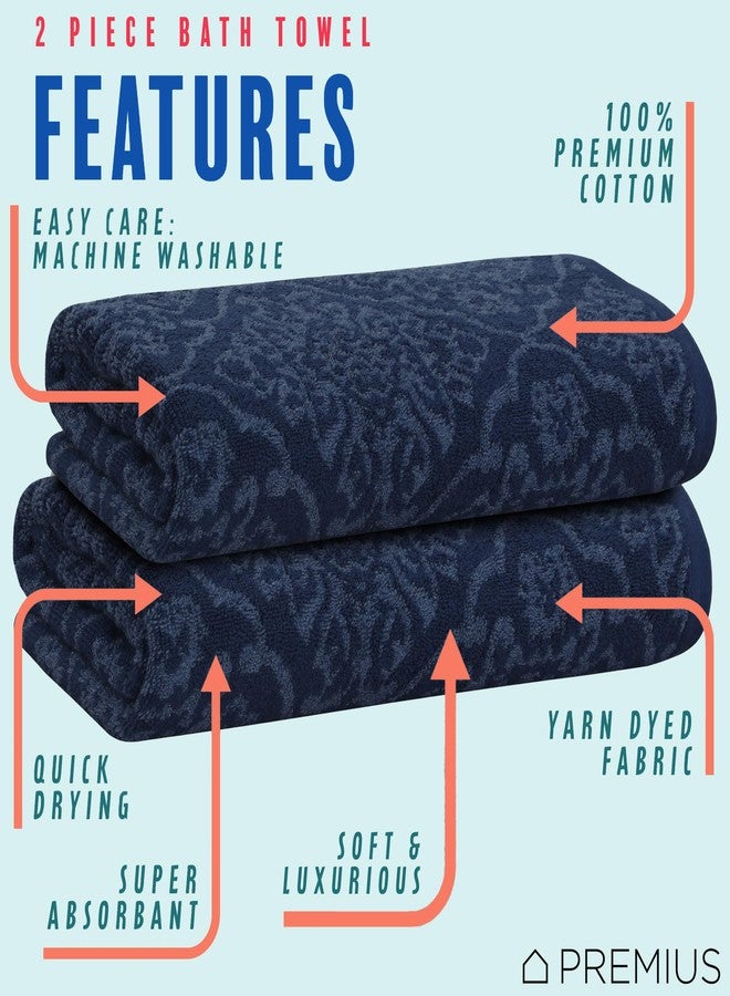PREMIUS 2 Pack Damask Hand Towel, Bath Towel, and Bath Sheet Towel, 100% Cotton Yarn Dyed, Lux Drying Experience, Great for Hands and Body, Perfect for Spa & Home Use (Navy, Bath Towel) - Image 2