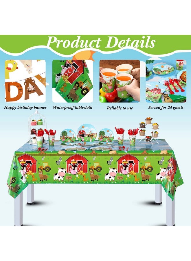 ‎باجين. لوازم حفلات بطابع حيوانات المزرعة من باجين، مكونة من 171 قطعة، مفرش طاولة على شكل حظيرة، يتسع لـ 24 ضيفًا، أطباق عشاء، أكواب حلوى، مناديل، ولافتة لحفل استقبال المولود، ديكورات المزرعة - Image 4