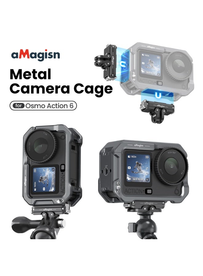 aMagisn Metal Protective Frame for DJI Osmo Action 6, Quick Release Cage with Cold Shoe, Horizontal & Vertical Mount, Action Camera Case - Image 2