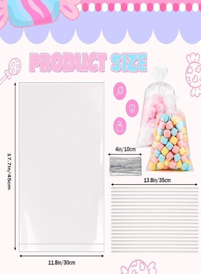 Yexiya 300 Pcs Cotton Candy Bags with Ties and Sticks, 11.8x17.7 Inch Large Clear Cotton Candy Bags Cones Sticks Supplies for Marshmallow Carnivals Christmas Party(White) - Image 2