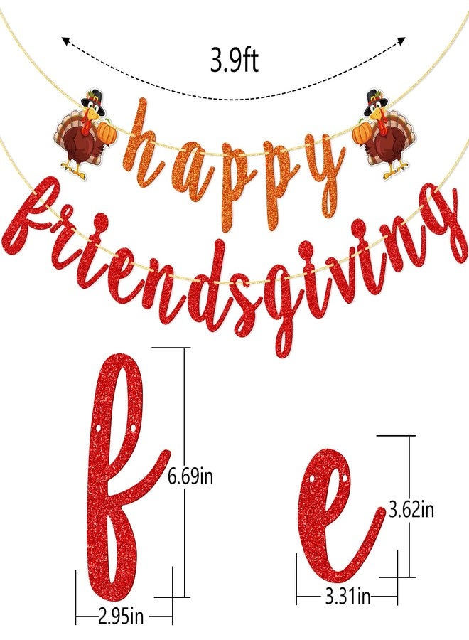 FOZEE لافتة FOZEE Happy Friendsgiving، لافتة حفل عيد الشكر للأصدقاء، زينة ديك رومي لعيد الشكر للأصدقاء، حفل حصاد الخريف، بريق برتقالي وبني - Image 2