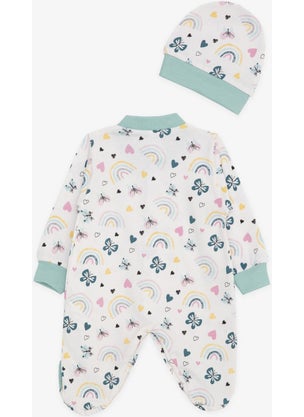 Breeze Baby Girl Booties Jumpsuit Spring Themed Butterfly Pattern 0-3 Months-6 Months, Ecru  - Image 2