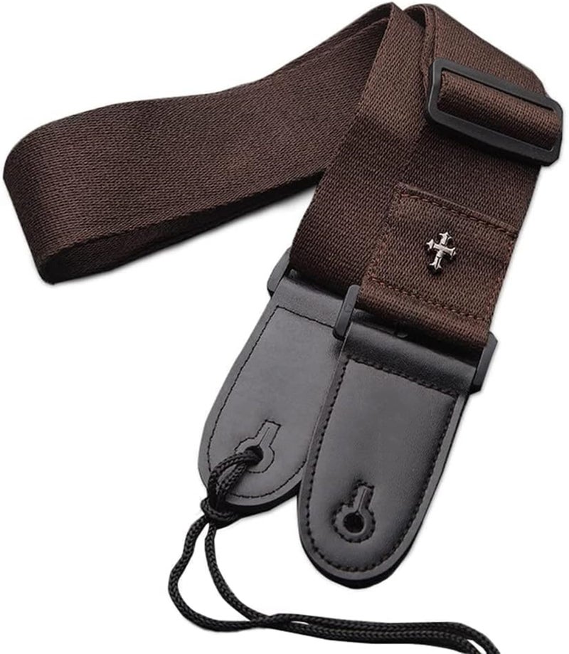 CC CAIHONG Guitar Strap, Bass Guitar Straps Acoustic Electric Woven Simple Leather Ends Adjustable Vintage with Pick Pocket - Brown - Image 1