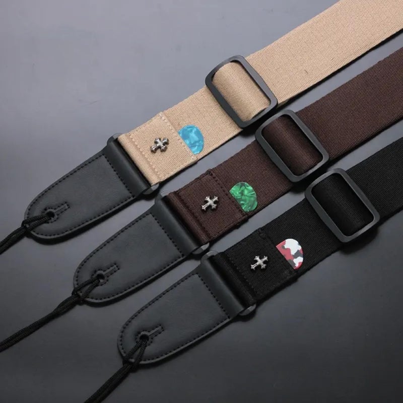 CC CAIHONG Guitar Strap, Bass Guitar Straps Acoustic Electric Woven Simple Leather Ends Adjustable Vintage with Pick Pocket - Brown - Image 4