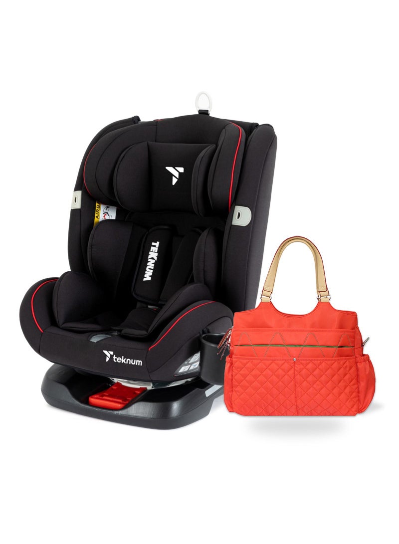 TEKNUM Evolve 360 Car Seat (0 - 12Yrs) With Sunveno Fashion Diaper Bag - Black - Image 1