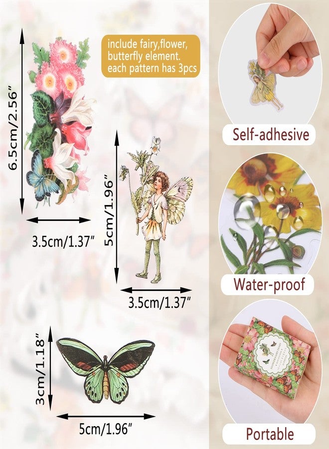 BENOSPACE 180 PCS Fairy Stickers Vintage Butterfly Flower Plant Scrapbooking Sticker Transparent Botanical Aesthetic Supplies for DIY Craft Diary Planner Bullet Journaling Card Making Hand Ledger - Image 3