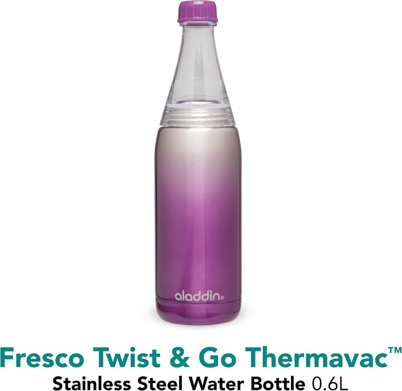 Aladdin Fresco Twist & Go Thermavac™ Stainless Steel Water Bottle 0.6L Purple - Leakproof and Insulated - Image 2