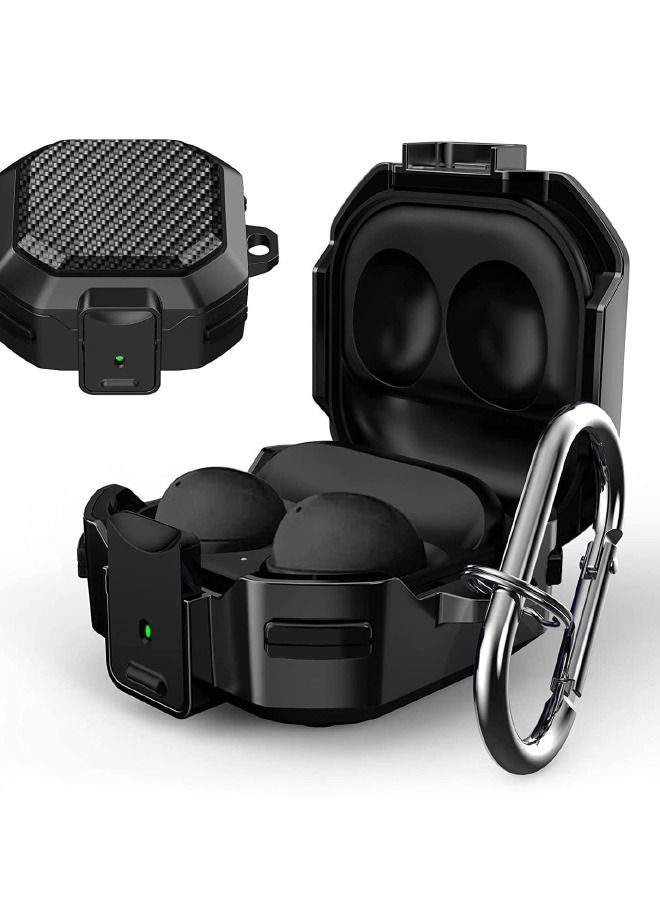 Samsung Galaxy Buds2 Pro/ Buds Pro / Buds Live / Buds 2 Case with Security Lock, Carbon Fiber Cover, Heavy Duty Shockproof Protective Case Cover with Carabiner for Samsung Galaxy Earphone(Black)  - Image 1