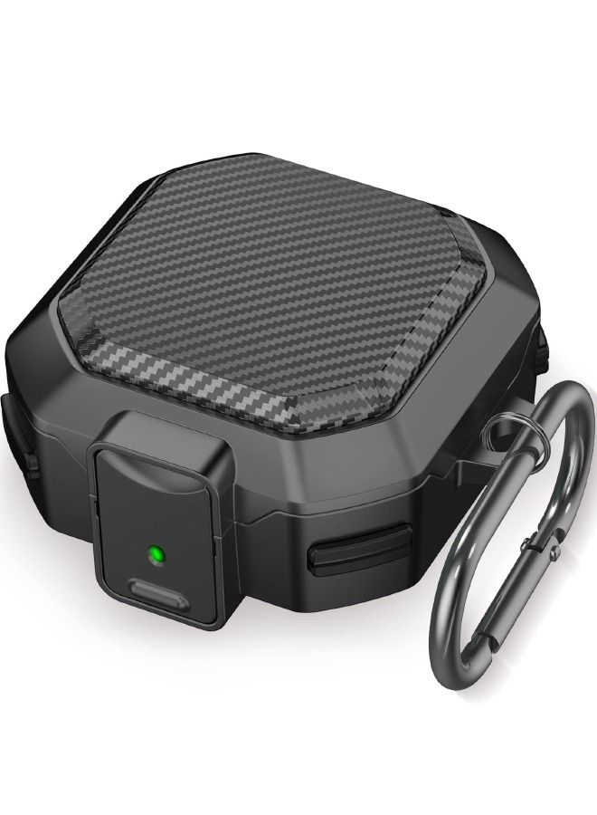 Samsung Galaxy Buds2 Pro/ Buds Pro / Buds Live / Buds 2 Case with Security Lock, Carbon Fiber Cover, Heavy Duty Shockproof Protective Case Cover with Carabiner for Samsung Galaxy Earphone(Black)  - Image 2