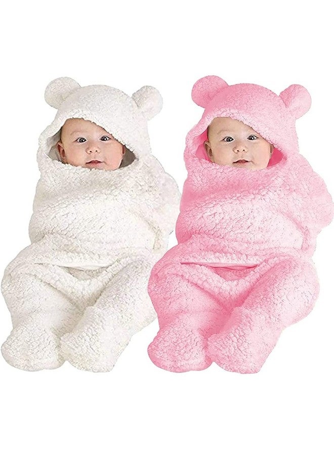 براندون مجموعة من بطانيات الأطفال حديثي الولادة من بطانية أمان قابلة للارتداء للأطفال من عمر 0 إلى 6 أشهر (أبيض، وردي، 70 سم × 70 سم) - Image 1