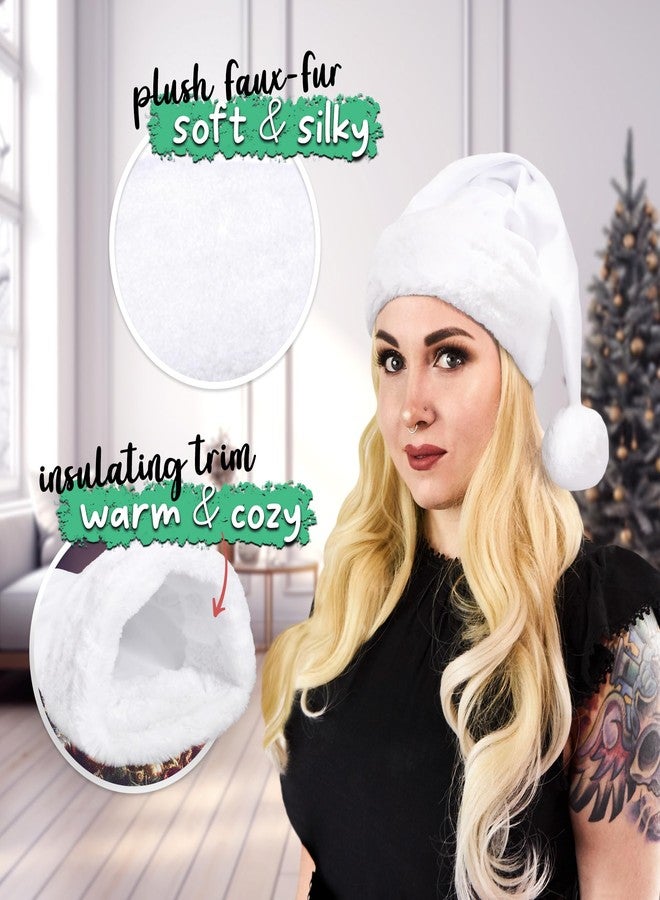 Hexonomy All White Velvet Santa Hat - White Furry Trim, Faux Fur - Elegant Christmas, Deluxe Xmas Accessory - Adult, 1 Size - Image 2