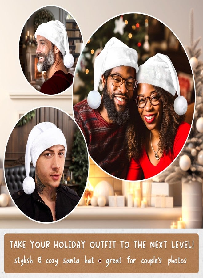 Hexonomy All White Velvet Santa Hat - White Furry Trim, Faux Fur - Elegant Christmas, Deluxe Xmas Accessory - Adult, 1 Size - Image 4